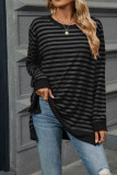 Crew Neck Stripes Splicing Long Sleeves Top 