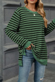 Crew Neck Stripes Splicing Long Sleeves Top 