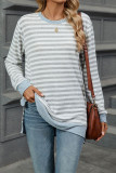 Crew Neck Stripes Splicing Long Sleeves Top 