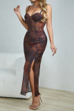 Fishbone See Through Mesh Spaghetti Dress 