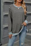 Crew Neck Stripes Splicing Long Sleeves Top 