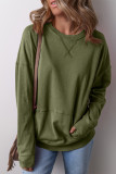 Vineyard Green Drop Shoulder Crisscross Stitching Pocketed Loose Sweatshirt