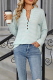 Stripes Long Sleeves Button Henley Top