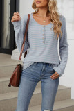 Stripes Button Long Sleeves Henley Top 