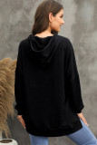 Black Waffle Knit Fleece Lined High Low Oversized Hoodie