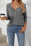 Stripes Button Long Sleeves Henley Top 