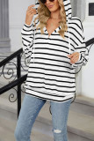 Drawstring Hooded Stripes Sweatshirt 