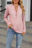 Stripes Long Sleeves Button Henley Top