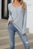 Stripes Button Long Sleeves Henley Top 