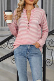 Stripes Long Sleeves Button Henley Top