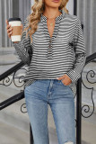 Stripes Long Sleeves Button Henley Top