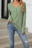 Stripes Button Long Sleeves Henley Top 