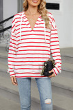 Drawstring Hooded Stripes Sweatshirt 