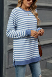 Crew Neck Stripes Splicing Long Sleeves Top 