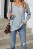 Stripes Button Long Sleeves Henley Top 