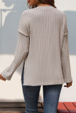 Ribbed Knitting Split Henley Top 