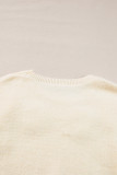 Beige Knitted Flower Pattern Ribbed Edge Sweater