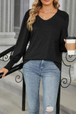 Plain V Neck Long Sleeves Top 