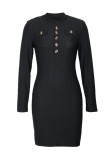 Black Long Sleeves Buttoned Dress 