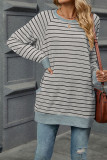 Stripes Crew Neck Pockets Top 