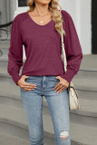 Plain V Neck Long Sleeves Top 