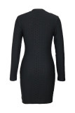 Black Long Sleeves Buttoned Dress 