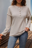 Ribbed Knitting Split Henley Top 