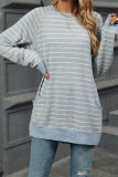 Stripes Crew Neck Pockets Top 