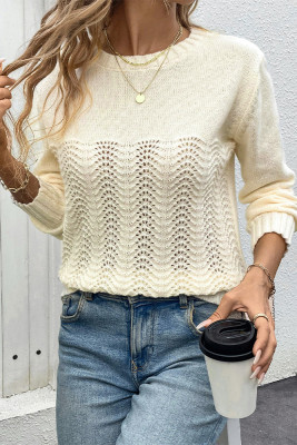 Apricot Eyelet Knitting Sweater 