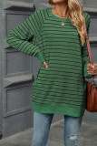 Stripes Crew Neck Pockets Top 