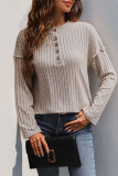 Ribbed Knitting Split Henley Top 