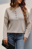 Ribbed Knitting Split Henley Top 