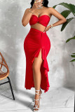 Red Tube Top and Ruffle Skirt Set 