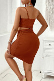 Brown Bodycon Spaghetti Dress 