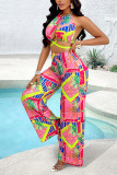 Tropical Design Halter Top and Pants Set 