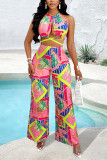 Tropical Design Halter Top and Pants Set 