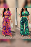 Green Printed Crop Top and Pants Set 