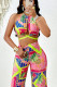 Tropical Design Halter Top and Pants Set 