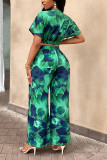 Green Printed Crop Top and Pants Set 