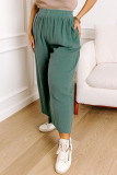 Smoke Green Plus Size Textured Frayed Edge Wide Leg Pants