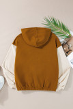 Chestnut Color Block Half Zip Kangaroo Pocketed Hoodie