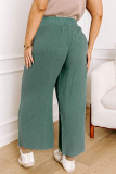 Smoke Green Plus Size Textured Frayed Edge Wide Leg Pants