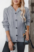 Cable Knitted Button Hooded Cardigan