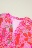 Rose Jungle Floral Print Notch V Neck Blouse