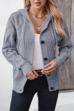 Cable Knitted Button Hooded Cardigan