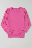 Bright Pink Textured Patchwork Round Neck Sweatshirt