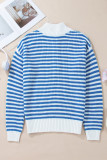 Sky Blue Stripe Zip up Collar Drop Shoulder Sweater