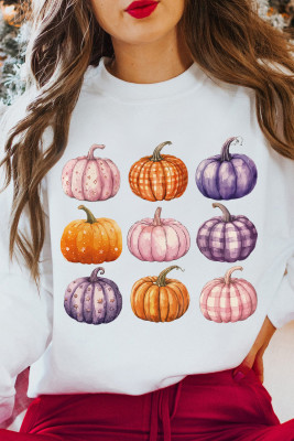 Beige Thanksgiving Halloween Pumpkin Graphic Pullover Sweatshirt