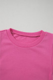 Bright Pink Textured Patchwork Round Neck Sweatshirt