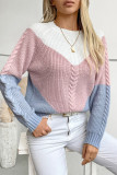 Colorblock Cable Knitted Sweater